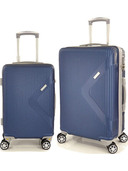 Playbags Travel Suitcases Hard Blue Max Height 65cm with 4 Wheels Set of 2