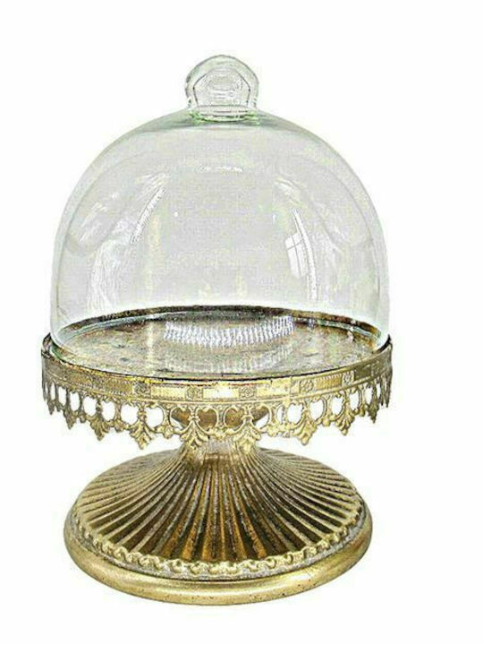 JK Home Decoration Τουρτιέρα Γυάλινη με Καπάκι & Πόδι Χρυσή 21x21x24εκ.