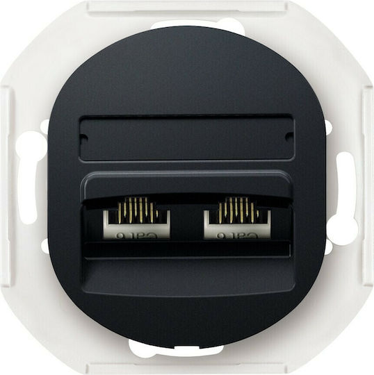Aling Conel E614.E1 Doppelter Netzsteckdose RJ45 ohne Rahmen Typ Cat5 in Schwarz Farbe 15.005.0182