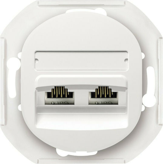 Aling Conel E614.0 Double Network Socket RJ45 with Frame Type Cat5 in White Color 15.005.0181