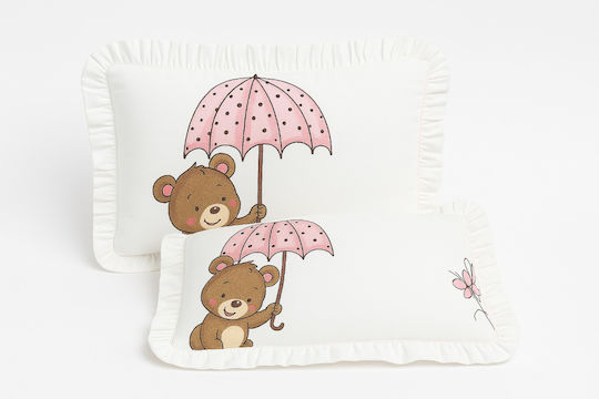 Beboulino Teddy Flowers Σετ Παιδικές Μαξιλαροθήκες από 100% Βαμβάκι 28x43εκ. Λευκές