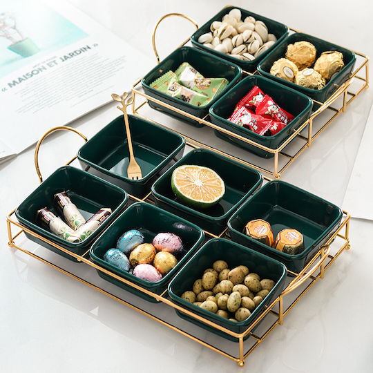 Etoile Ceramică Platou pentru aperitive 4 sloturi Verde L19xl23xH4cm 1buc Etoile Ceramică Platou pentru aperitive 4 sloturi Verde L19xl23xH4cm 1buc