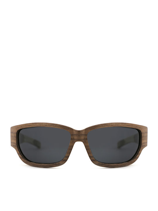 Daponte Men's Sunglasses with Brown Wooden Frame and Gray Polarized Lens DAP01WA 4