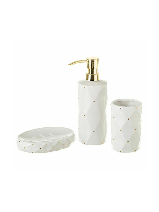 802113 Set/3 Bathroom Accessories Ceramic White Gold