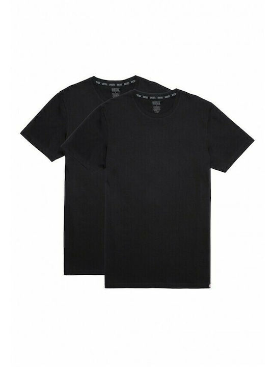 Diesel Men's Short Sleeve Undershirts Black 2Pack A05427-0BVFB-E1350