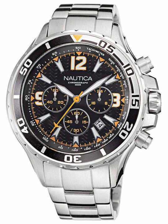 Nautica Herrenuhr 46mm Chronograph Batterie mit Silber Metallarmband