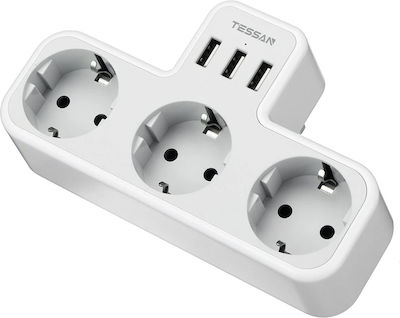 Tessan 3-Outlet T-Shaped Wall Plug with USB and Surge Protection White