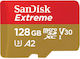 Sandisk Extreme microSDXC 128GB Class 10 U3 V30 A2 UHS-I με αντάπτορα SDSQXAA-128G-GN6MA