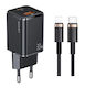 Usams Mobile Phone Charger with USB-A and USB-C Output Ports and USB-C - Lightning Cable 33W Power Delivery / Quick Charge 3.0 Black
