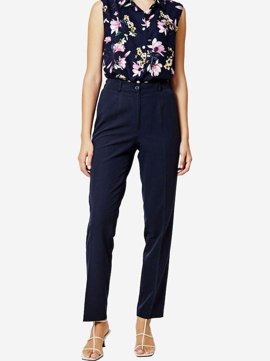 Veto Femeiesc Talie înaltă Chino Pantaloni cu Elastic Regular Fit Albastru marin
