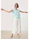 Women's Summer Blouse Short Sleeve with V Neckline Aqua