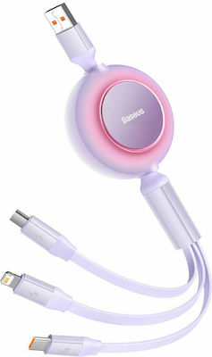 Baseus Bright Mirror 2 Retractable USB to Lightning / Type-C / micro USB Cable Μωβ 1.1m (CAMJ010105)