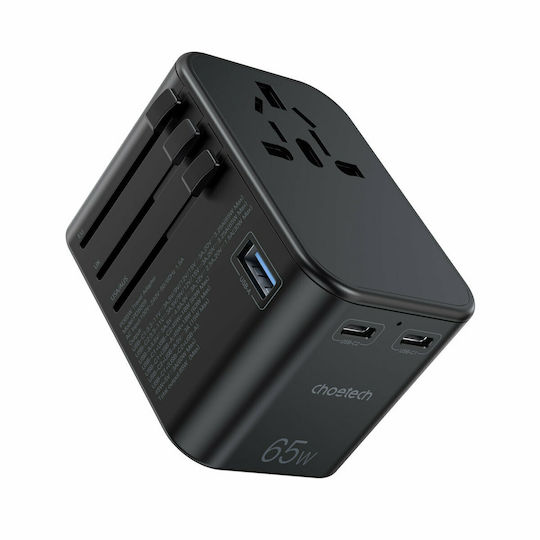Choetech Φορτιστής Χωρίς Καλώδιο με Θύρα USB-A και 2 Θύρες USB-C 65W Power Delivery Μαύρος (PD5009)