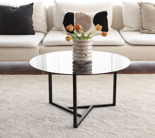 Masa De Cafea Centrală Rotundă Trio Din Sticlă Neagră L75xL75xÎ42cm
