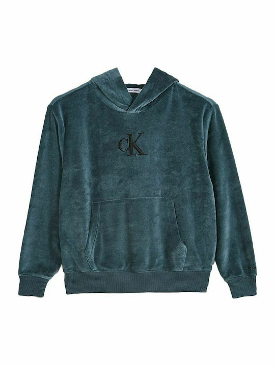 Детски Суичър с Качулка и Джобове Син Monogram