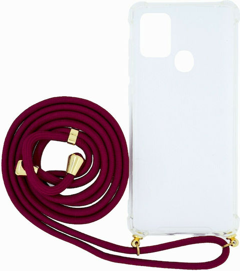 Mercury Strap Back Cover Silicone Transparent / Burgundy (Galaxy A21s)