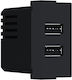 Aca Modys Priză Mortice Cu 2 Prize USB Neagră