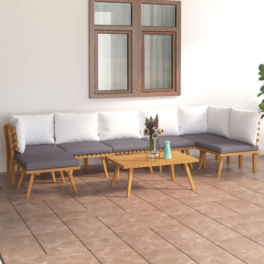 vidaXL Garten- und Outdoor-Möbelsets Wohnzimmer Typsatz 8 Stück Akazie mit Kissen