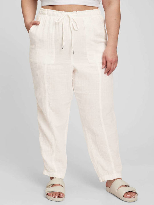 GAP Women's High-waisted Cotton Trousers with Elastic White