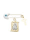 Goldjewels Child Safety Pin made of Gold and White Gold 14K with Icon of the Virgin Mary