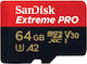 Sandisk Extreme Pro microSDXC 64GB U3 V30 A2 UHS-I με αντάπτορα 200MB/s