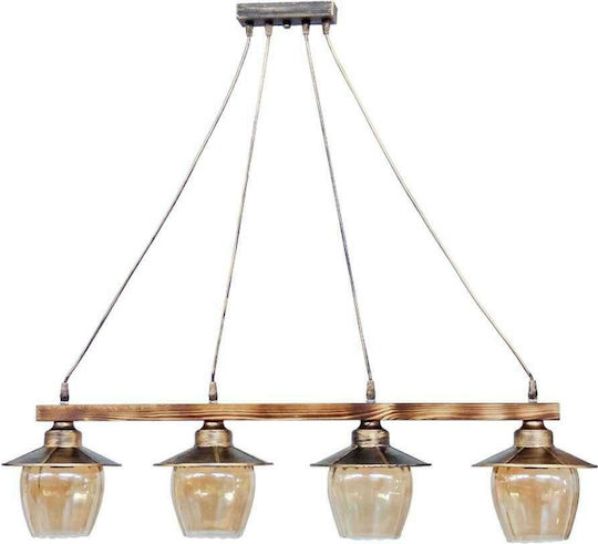 Heronia R-98CABLE RAGA 4/L BRONZE Ρυθμιζόμενο Κρεμαστό Φωτιστικό Μελί Ράγα για 4 Λαμπτήρες E27 90x80εκ.