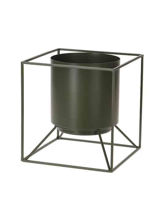 Planter Metal Green with Stand 18x18x18cm.