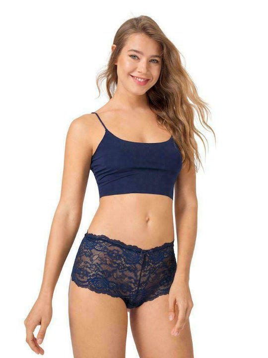 CottonHill Angelina Women's Boxer with Lace Navy Blue