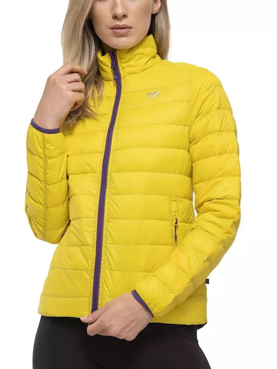 Polar Down Κοντό Γυναικείο Puffer Μπουφάν Διπλής Όψης Αντιανεμικό για Χειμώνα Κίτρινο