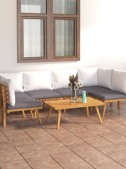 Set Cameră De Zi Pentru Exterior 7 Piese Din Salcâm Cu Perne