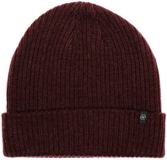 192.BU03.12 Beanie Ανδρικός Σκούφος με Rib Πλέξη σε Μπορντό χρώμα