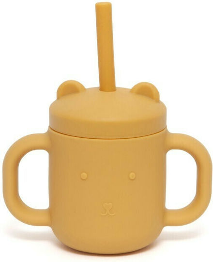 Petit Monkey Baby Cup with Handles and Straw made of Silicone Yellow 175ml