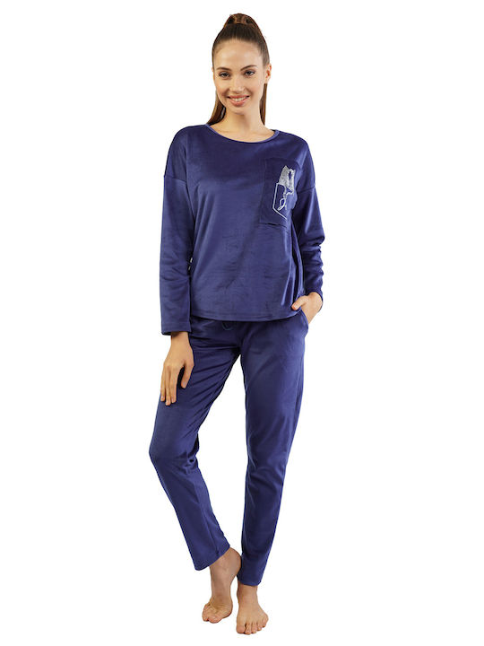 Vienetta Women's Winter Velvet Pyjamas "Dream"-105160 Blue Marine