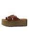 Platform slipper with straps in Tan color