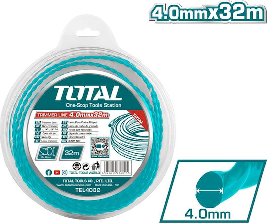 Total TEL4032 Linie pentru tăierea ierbii Rotundă Linii de tăiere pentru mașini de tuns iarba De lungime 32m și de grosime 4mm