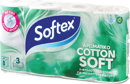 Softex Cotton Soft Χαρτί Υγείας 8 Ρολά 3 Φύλλων (85gr/Ρολό)