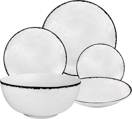 Oriana Ferelli White Teal White Porcelain Dinnerware Set 20pcs