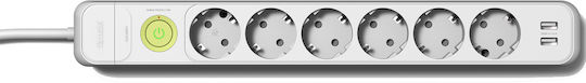 Famatel Захранваща лента Безопасност 6 Позиции с 2 USB-A, Превключвател и Кабел 1.5м