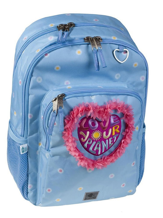 Busquets Love Planet School Bag Backpack Elementary, Elementary Light Blue with Water Bottle Holder