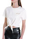 Kendall + Kylie Damen Sommer Crop Top Baumwolle Kurzarm Weiß