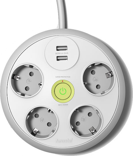 Famatel Πολύπριζο 4 Θέσεων με 2 USB-A, Διακόπτη και Καλώδιο 1.5m