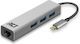 Intronics USB Hub 3 Ports USB 3.2 with USB-C Connection Ethernet Silver