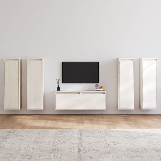 Unitate TV pentru sufragerie Alb din lemn masiv L220xA30xÎ100buc