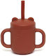 Petit Monkey Baby Cup with Handles and Straw made of Silicone Brown 175ml