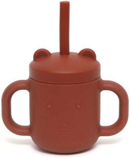 Petit Monkey Baby Cup with Handles and Straw made of Silicone Brown 175ml