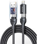 Awei CL-126 Braided USB to Lightning / Type-C Cable Μαύρο 1.2m