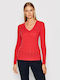 Ralph Lauren Damen Langarm Pullover Wolle mit V-Ausschnitt Rot