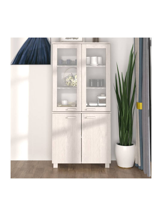 Free Standing Living Room Display Cabinet of Solid Wood with Glass White 85x35x80cm