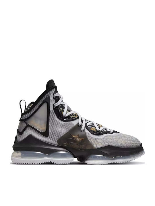 LeBron 19 inalti Pantofi de baschet Alb / Negru / Aur Metalizat
