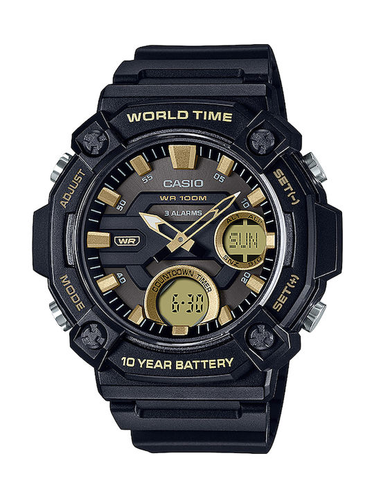 Casio Αναλογικό/Ψηφιακό Ρολόι Μπαταρίας με Καουτσούκ Λουράκι σε Μαύρο χρώμα
